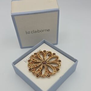 Liz Claiborne Gold Tone and Rhinestone Brooch - c.2000s